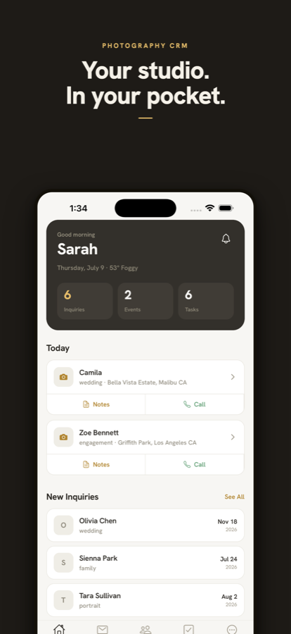 Home screen on the iPhone app