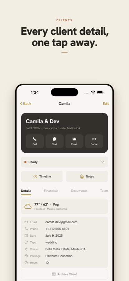 Client details on the iPhone app