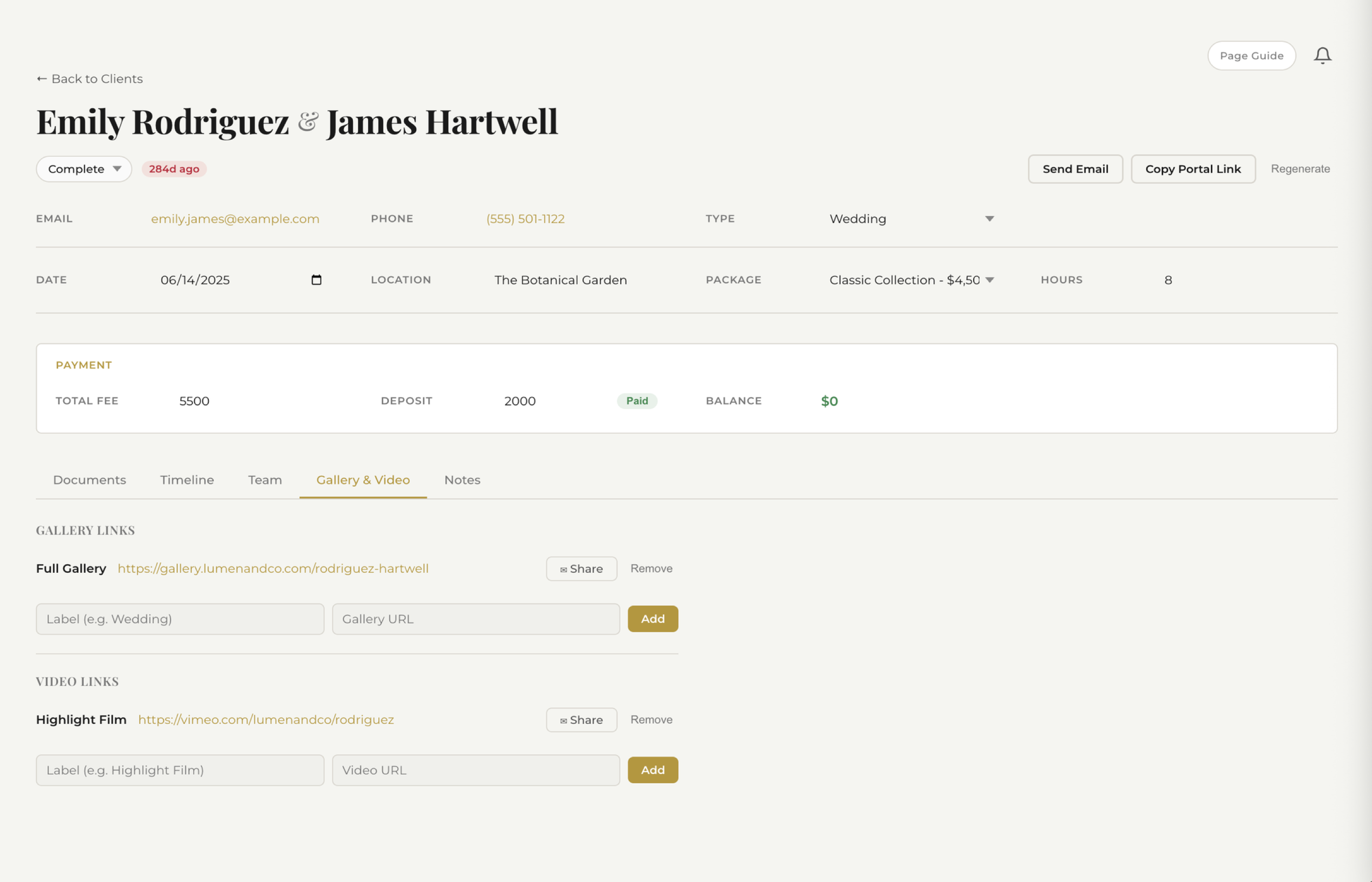 Fstop CRM client gallery section