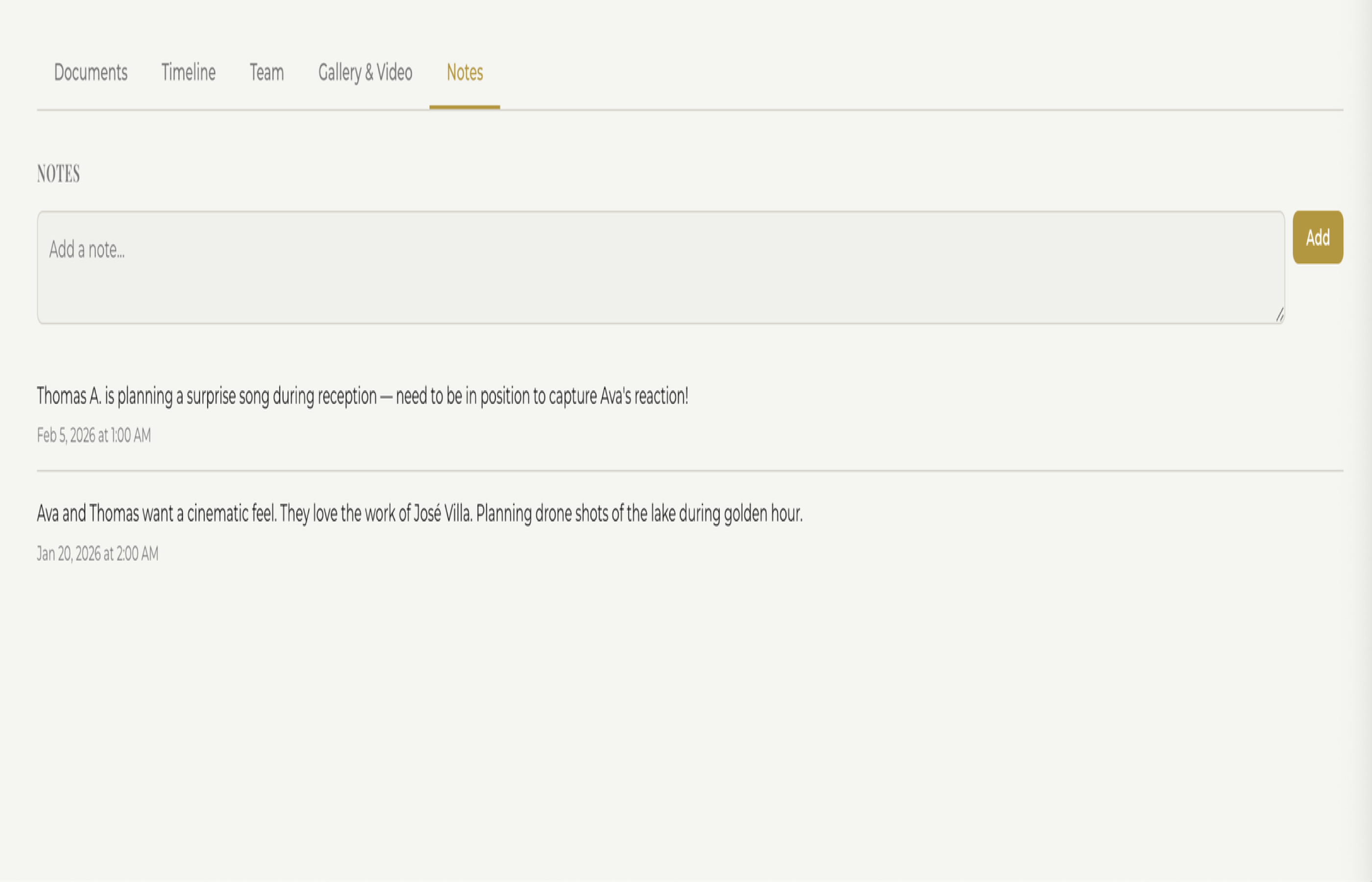 Client notes tab for recording private consultation notes and preferences