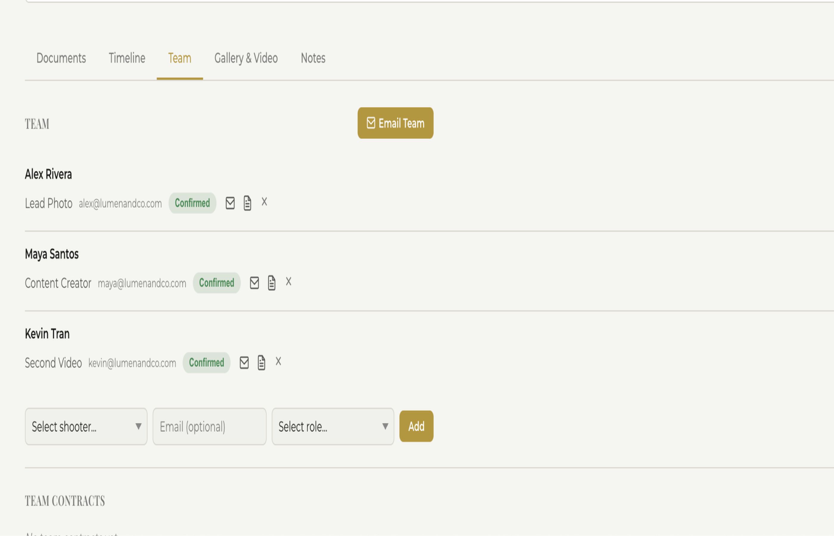 Fstop CRM team management on client detail page