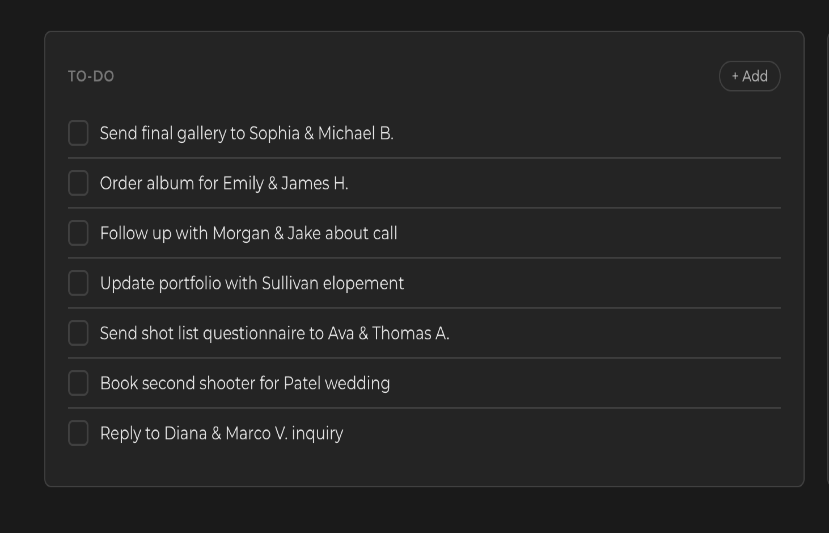 Fstop CRM daily to-do list for photographers
