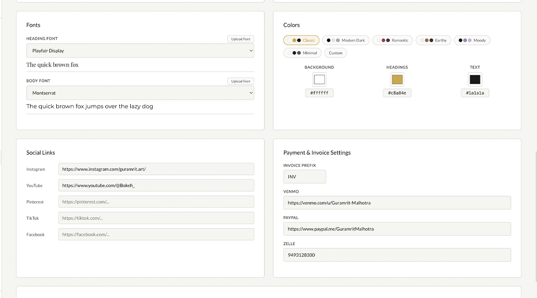 Fstop CRM branding kit with fonts, colors, and social links
