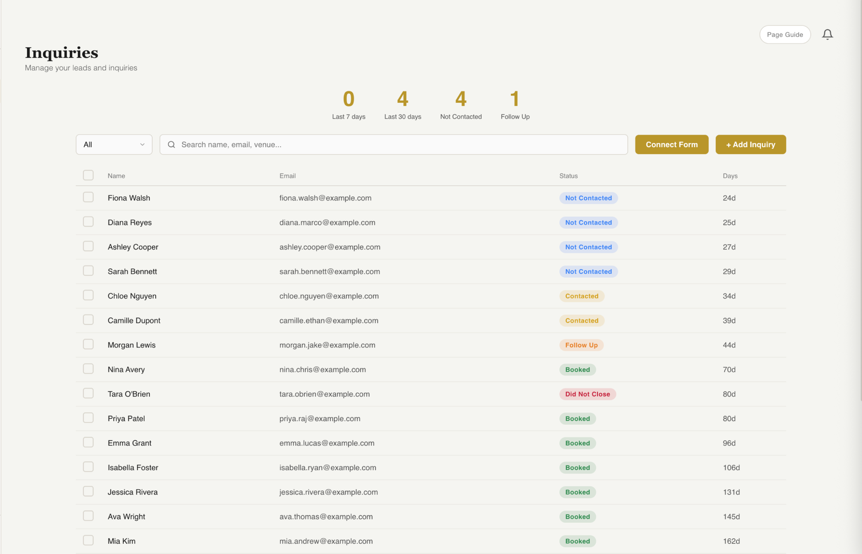 Fstop CRM fully populated inquiry detail